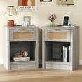 thumbnail image 1 of ARKANTOS Rattan Nightstand with Charging Station Set of 2 Bedside Table with Drawers Mist Oak, 1 of 7