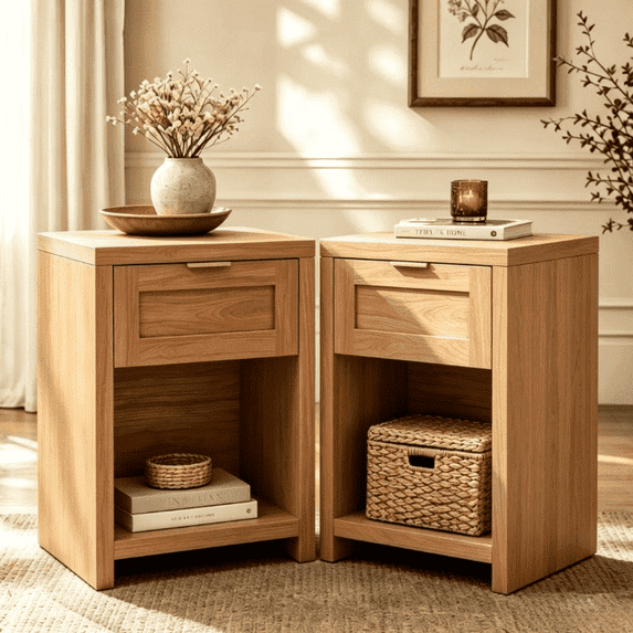 ARKANTOS Large Nightstand Set of 2, Farmhouse Style Bedside Tables, for Bedroom and Living Room, Natural Oak