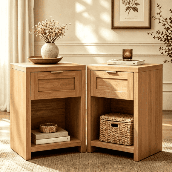 ARKANTOS Large Nightstand Set of 2, Farmhouse Style Bedside Tables, for Bedroom and Living Room, Natural Oak