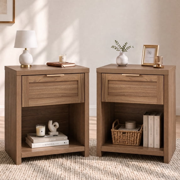 ARKANTOS Large Nightstand Set of 2, Farmhouse Style Bedside Tables, for Bedroom and Living Room, Natural Oak