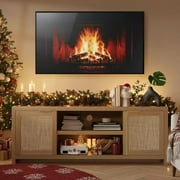 ARKANTOS Rattan TV Stand for Tvs up to 65 inch, Wood Media Console for Living Room, Natural Oak