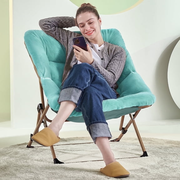 ARKANTOS Saucer Chair,Soft Faux Fur Oversized Folding Accent Chair Adults,Green