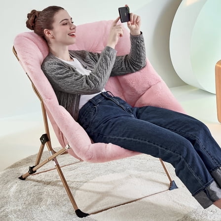 ARKANTOS Sacuer Chair,Soft Faux Fur Oversized Folding Accent Chair for Adults,Pink