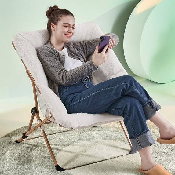 ARKANTOS Sacuer Chair,Soft Faux Fur Oversized Folding Accent Chair for Adults,White