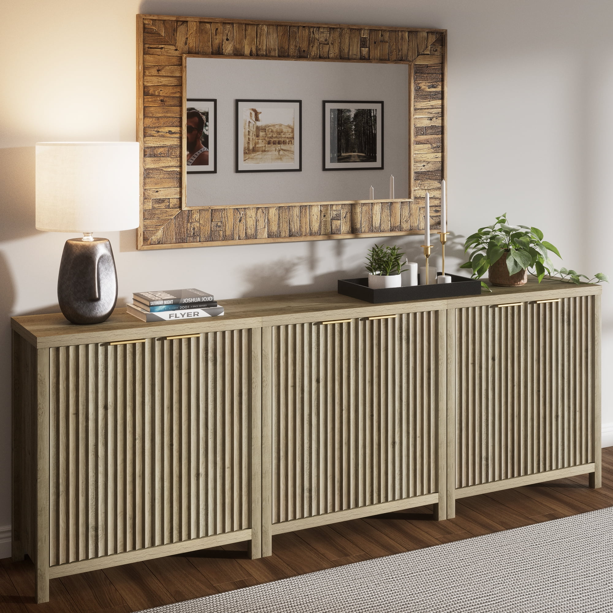 ARKANTOS Sideboard Buffet Cabinet with Fluted Panel Door and Shelf ...
