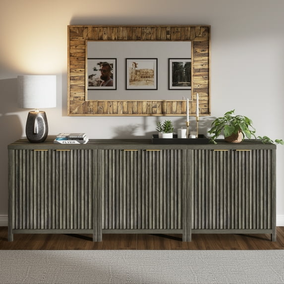 ARKANTOS Sideboard Buffet Cabinet with Fluted Panel Doors and Shelf, Charcoal Oak, Charcoal Oak, Set of 3