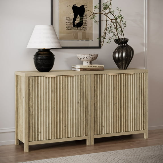 ARKANTOS Sideboard Buffet Cabinet with Fluted Panel Doors and Shelf, Coastal Oak, Set of 2