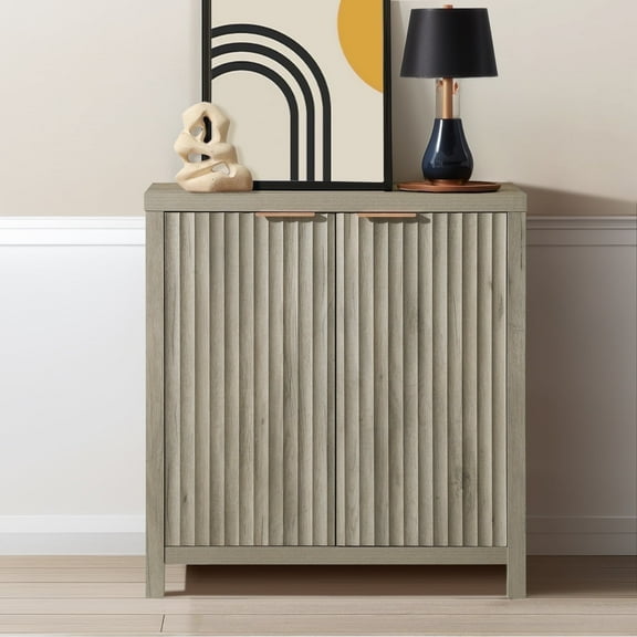 ARKANTOS Sideboard Buffet Cabinet with Fluted Panel Doors and Shelves, Gray Oak