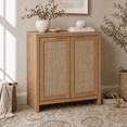 thumbnail image 1 of ARKANTOS Sideboard Buffet Cabinet with Large Storage, Boho Rattan Coffee Bar Cabinets with Adjustable Shelves, Buffet Console Table for Kitchen Living Room Hallway, Oak, 1 of 13