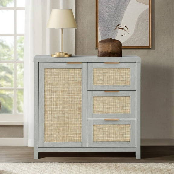 ARKANTOS Sideboards and Buffets, Boho Storage Cabinets with Rattan Doors and Drawers, Mist Oak