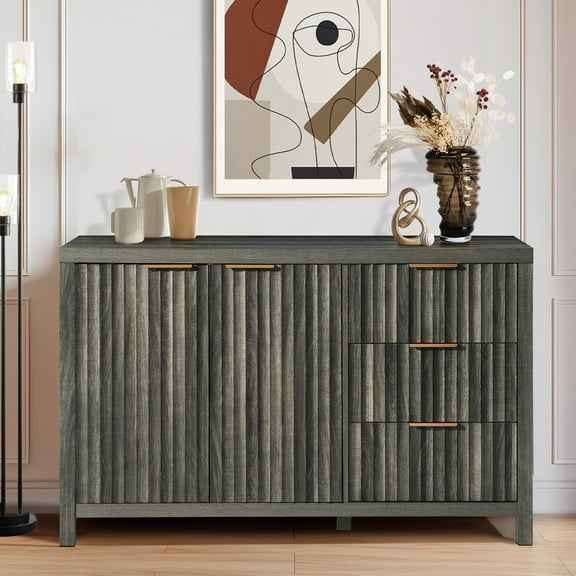 ARKANTOS Sideboards and Buffets, Modern Farmhouse Storage Cabinet with Drawers, Charcoal Oak