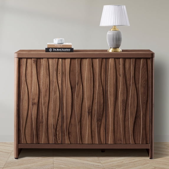 ARKANTOS Sideboards and Buffets Water Ripple Adjustable Shelf Push to Open Door Classic Walnut