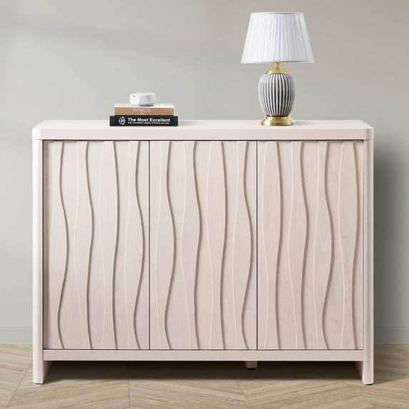 ARKANTOS Sideboards and Buffets Water Ripple Adjustable Shelf Push to Open Door Mist Oak