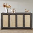 thumbnail image 1 of ARKANTOS Sideboard Buffet Cabinet, Rattan Cabinet with Adjustable Shelves, Boho Buffet Table Console Cabinets with 4 Doors, Farmhouse Cabinet for Entryway Living Room, Charcoa Oak, 1 of 6