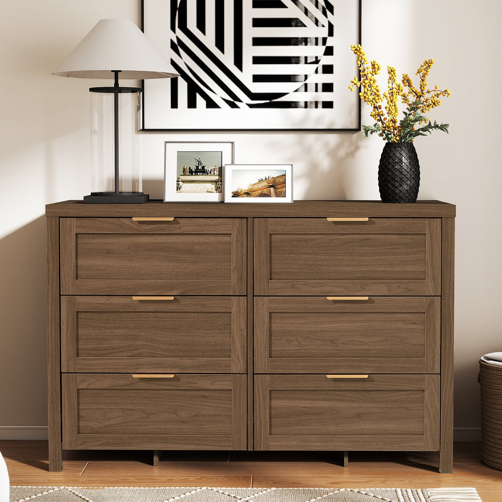 ARKANTOS Wooden 6 Drawer Double Dresser, Large Modern Chests of Drawers ...