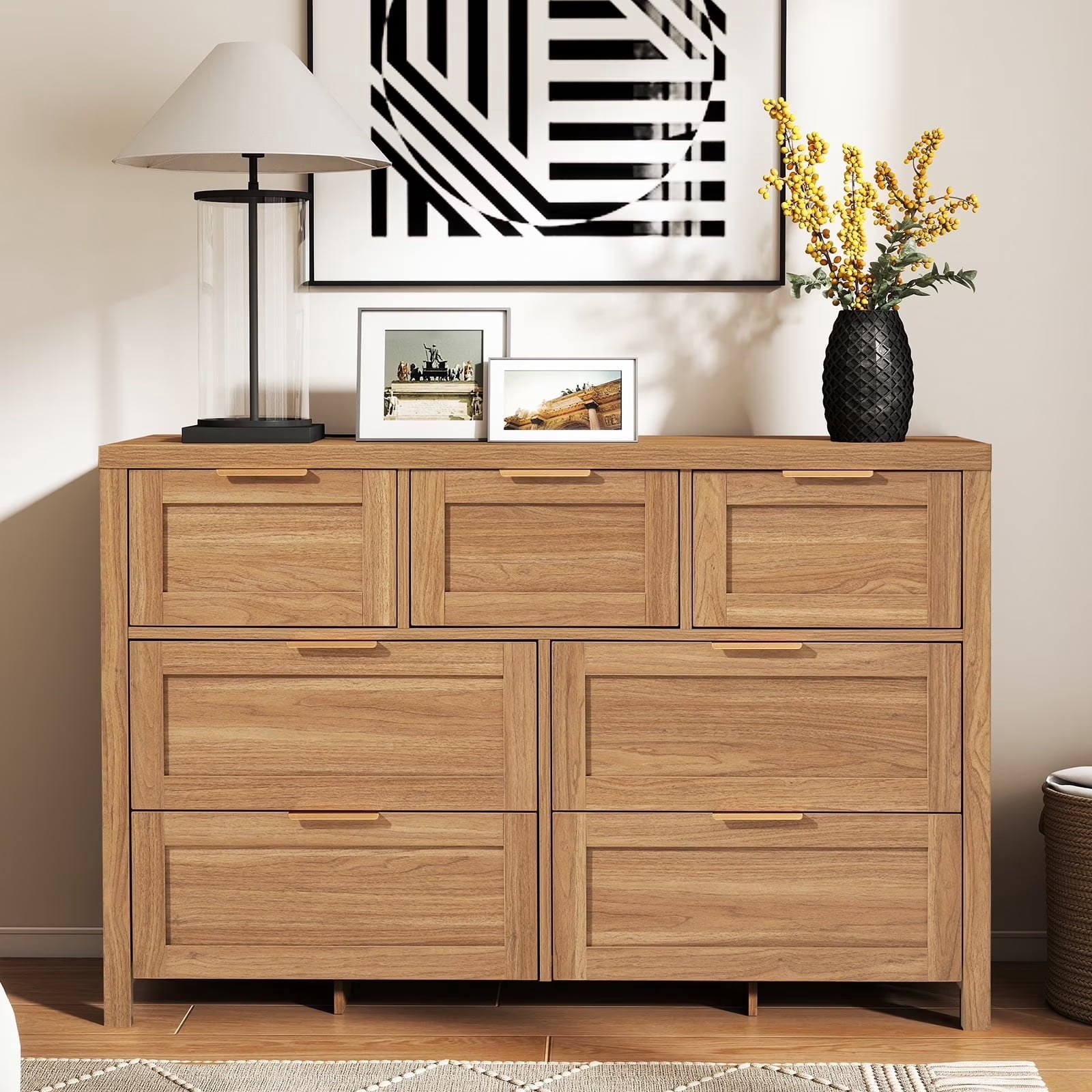 ARKANTOS Wooden 6 Drawer Chest, Large Dresser for Bedroom, Oak