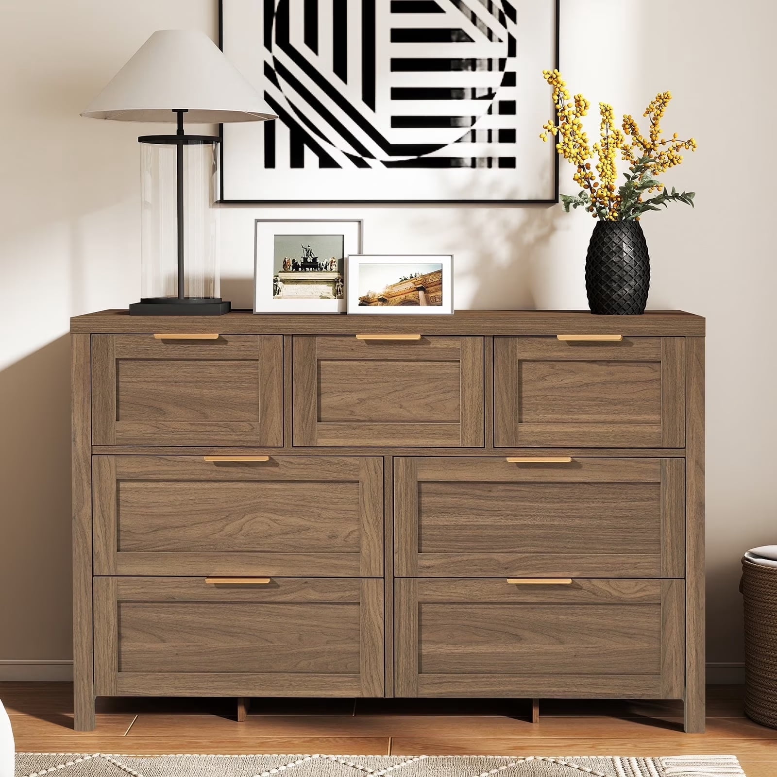 ARKANTOS Wooden 7 Drawer Dressers, 47 Inch Wide Chests of Drawers for Bedroom, Deep Walnut