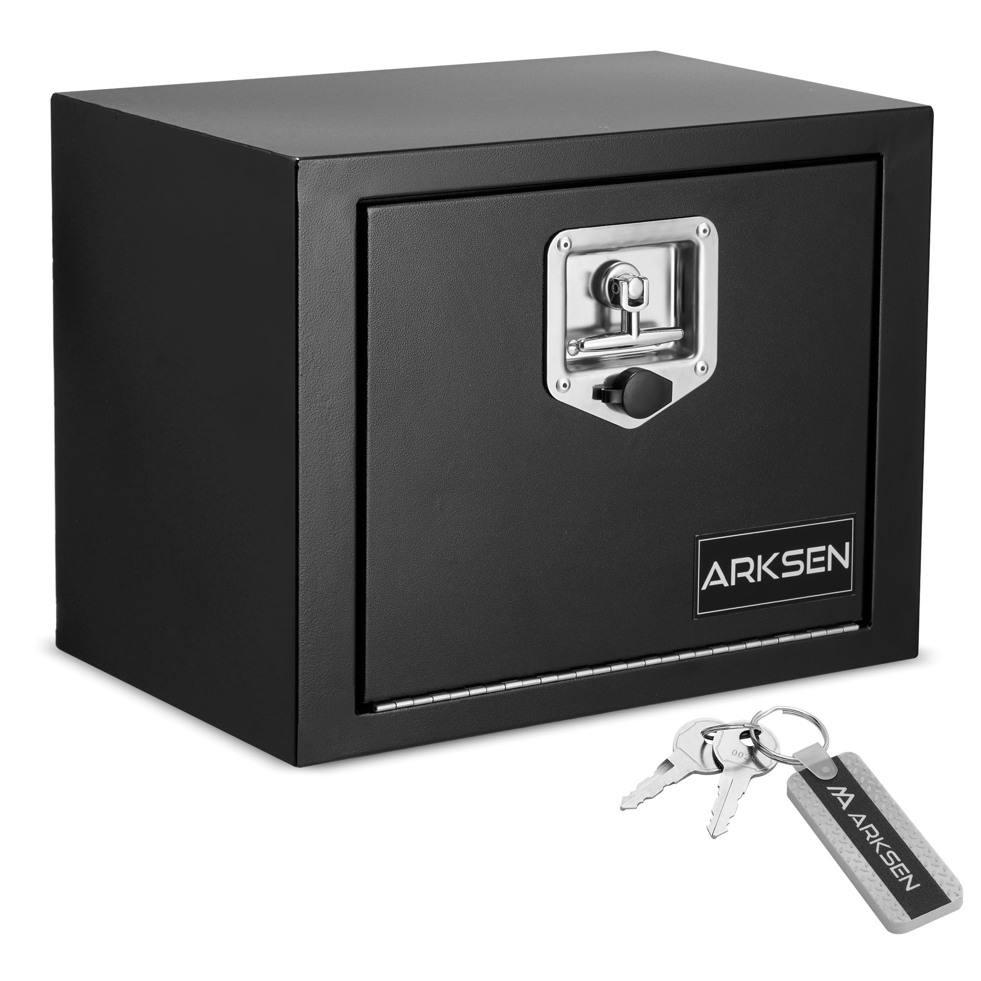 ARKSEN 18 x 12 x 14 Inch Steel Underbody Truck Tool Box, Heavy Duty Waterproof Metal Square Storage Chest with Lock & Keys for Pickup Trucks & Trailers, Black