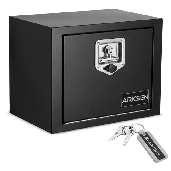 ARKSEN 18 x 12 x 14 Inch Steel Underbody Truck Tool Box, Heavy Duty Waterproof Metal Square Storage Chest with Lock & Keys for Pickup Trucks & Trailers, Black