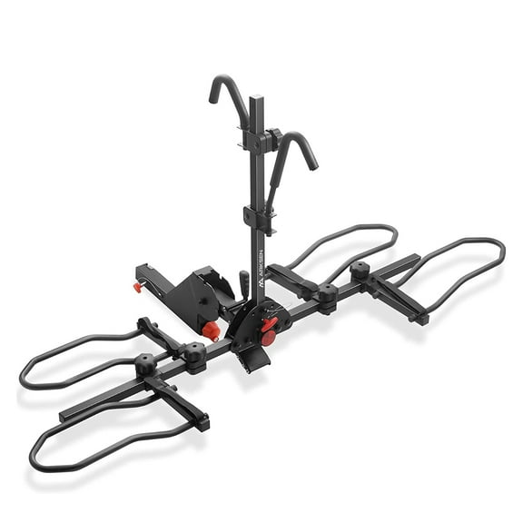 Arksen 2" Hitch Mounted Foldable Rack Quick Release Handle Smart Tilting 2-Bike Platform Style Carrier for Standard, Fat Tire, and Electric Bicycles -150 lbs Heavy Weight Capacity