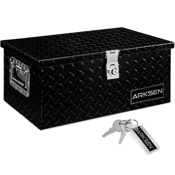 ARKSEN 20" Aluminum Diamond Plate Tool Box Chest Box Pick Up Truck Bed RV Trailer Toolbox Storage With Side Handle And Lock Keys, Black