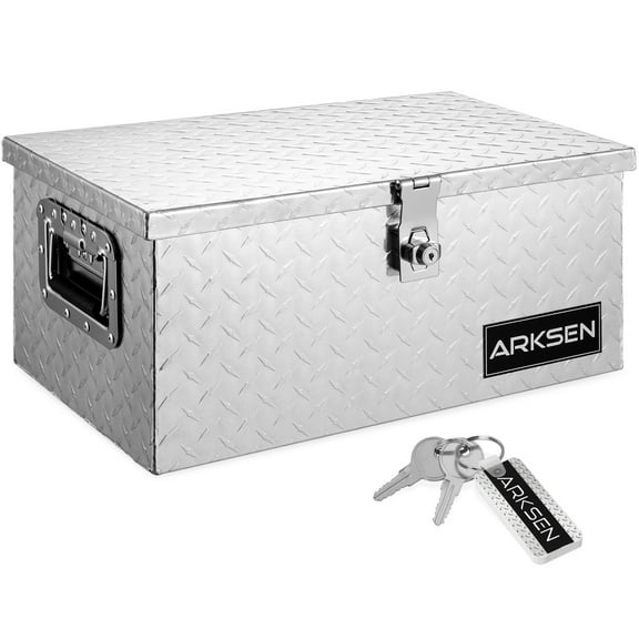 ARKSEN 20" Aluminum Diamond Plate Tool Box Chest Box Pick Up Truck Bed RV Trailer Toolbox Storage With Side Handle And Lock Keys, Silver