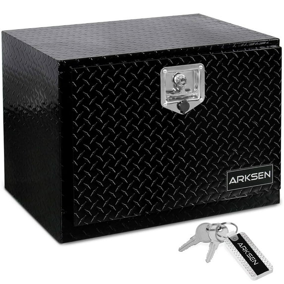 ARKSEN 24 Inch Aluminum Diamond Plate Tool Box Pickup Truck ATV Underbody Trailer Storage Lock W/Key, Black