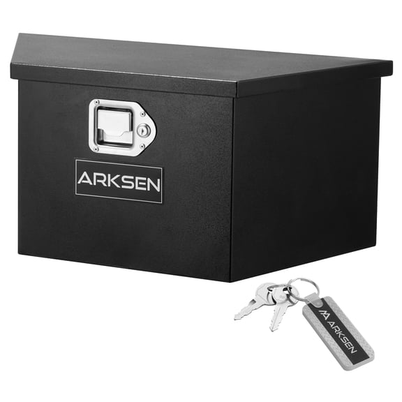 ARKSEN 26.5 x 12.2 x 12 Inch Steel Trailer Tongue Tool Box, Heavy Duty Waterproof Metal Storage Chest with Lock for RV Trailers, ATVs & Utility Trailers, Black