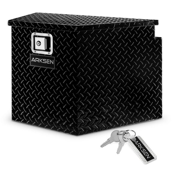ARKSEN 29" Diamond Plate Aluminum Trailer Tongue Box Pickup Truck Tool Box Storage Organizer With Lock Key, Black