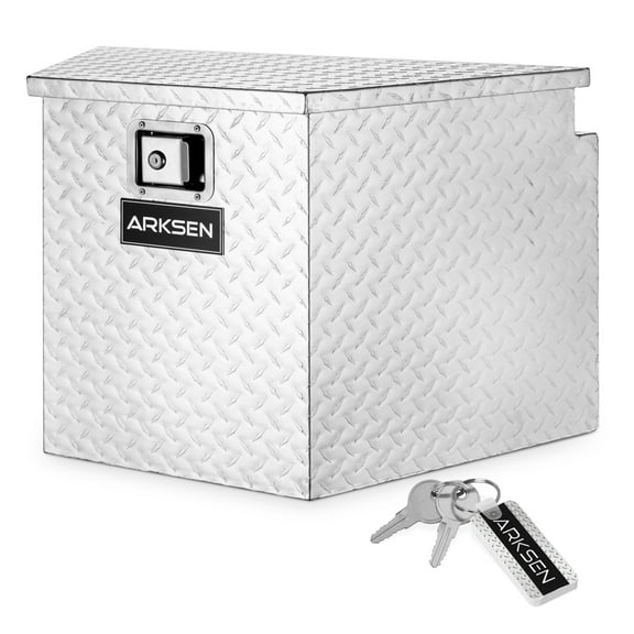 ARKSEN 29" Diamond Plate Aluminum Trailer Tongue Box Pickup Truck Tool Box Storage Organizer With Lock Key, Silver