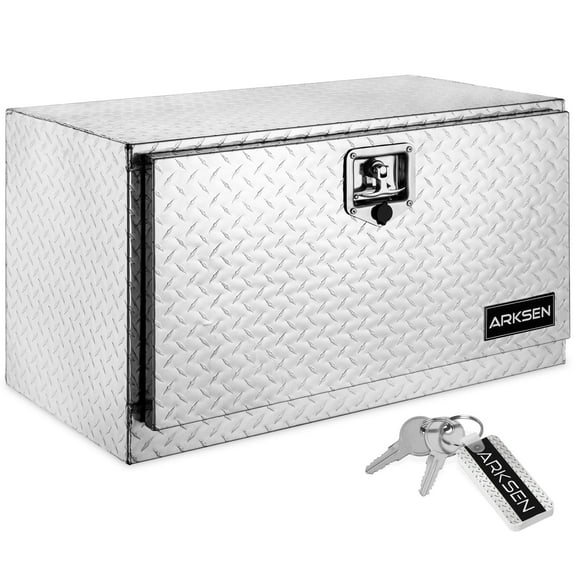 ARKSEN 30" Aluminum Truck Underbody Diamond Plate ToolBox w/ T-Handle Latch Durable Pickup Trailer Storage Organizer Tool Box Key Lock, Silver