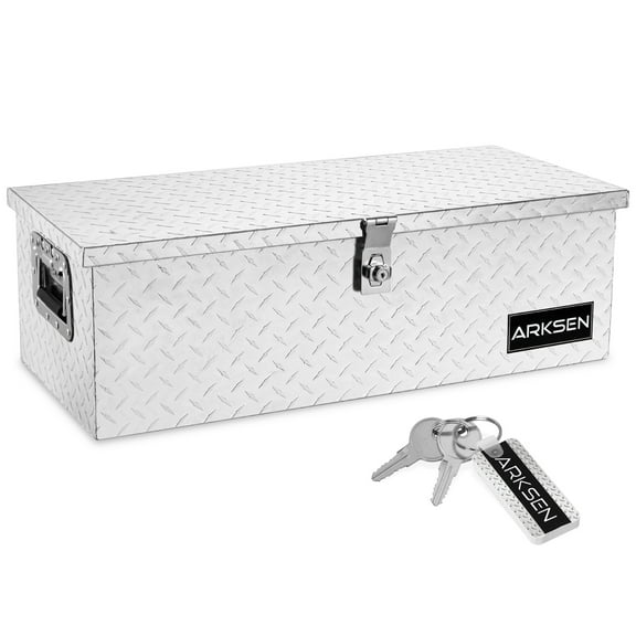 ARKSEN 30" Chest Box Aluminum Diamond Plate Tool Box Truck Pick Up Underbody Trailer Toolbox Storage Lock Keys, Silver