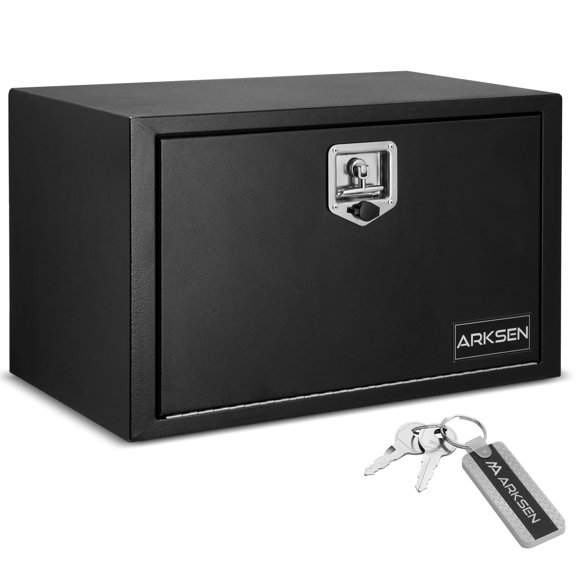 ARKSEN 30 x 18 x 18 Inch Steel Underbody Truck Tool Box, Heavy Duty Waterproof Metal Square Storage Chest with Lock & Keys for Pickup Trucks & Trailers, Black