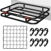 ARKSEN 32 x 26 Inch Heavy Duty Bumper Mounted Cargo Rack Carrier Luggage Basket with Net, Storage for RV, Camping, Traveling, 350 Lbs Capacity