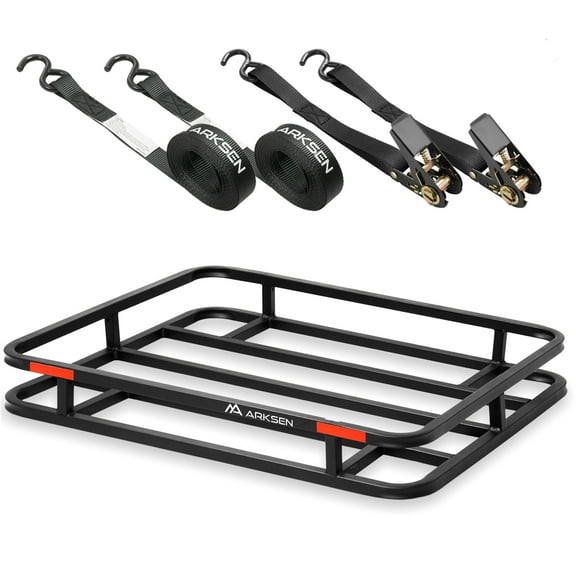 ARKSEN 32 x 26 x 4 Inch Heavy Duty Bumper Mounted Cargo Rack Carrier with Ratchet Straps, 350 Lbs Capacity Luggage Basket Hitch for RV, Camping, Traveling
