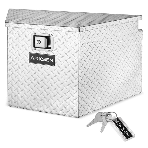 ARKSEN 33" Diamond Plate Aluminum Trailer Tongue Box Pickup Truck Tool Box Storage Organizer With Lock Key, Silver