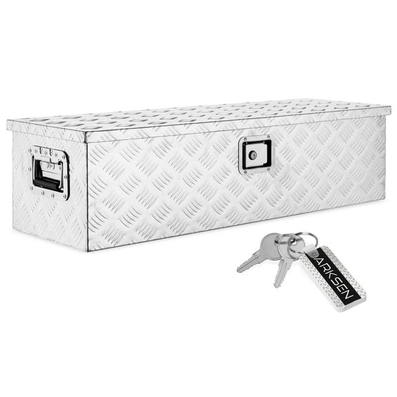 ARKSEN 39" Aluminum Bar Tread Tool Box Chest Box Pick Up Truck Bed RV Trailer Toolbox Storage With Side Handle And Lock Keys, Silver