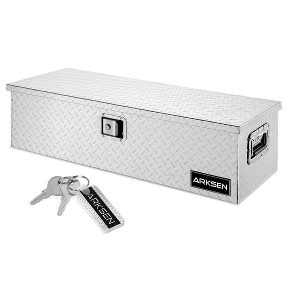 ARKSEN 39" Aluminum Diamond Plate Tool Box Chest Box Pick Up Truck Bed RV Trailer Toolbox Storage With Side Handle And Lock Keys, Silver