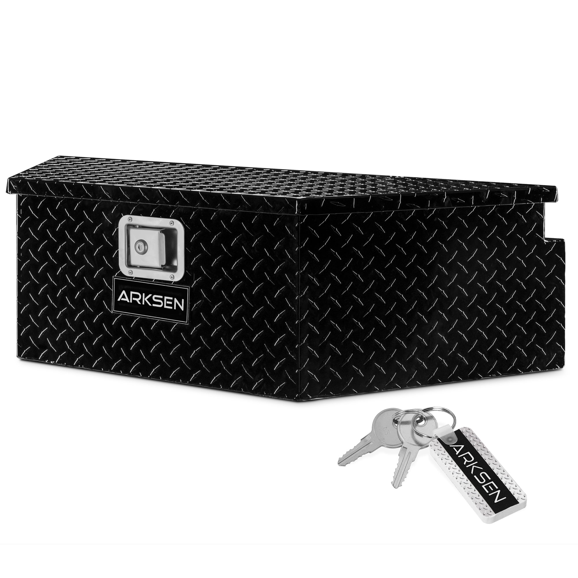 ARKSEN 39" Diamond Plate Aluminum Trailer Tongue Box Pickup Truck Tool Box Storage Organizer With Lock Key, Black
