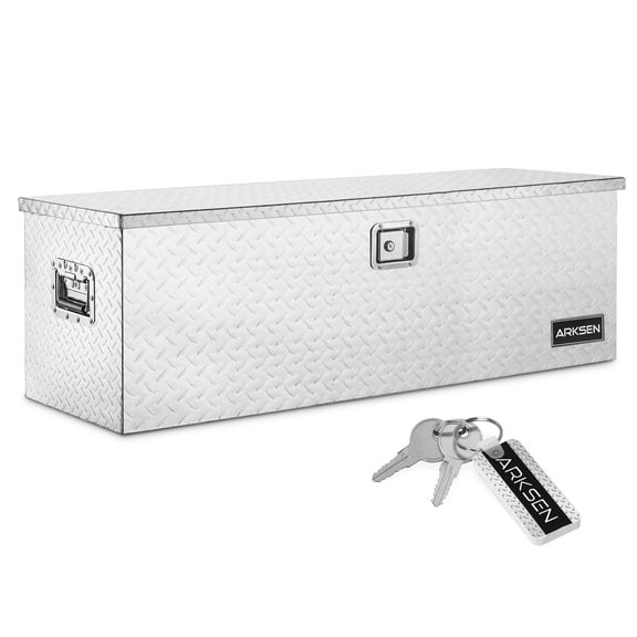 ARKSEN 49" Aluminum Diamond Plate Tool Box Pick Up Truck Bed Storage Chest Box RV Trailer Organizer Lock W/Key, Silver