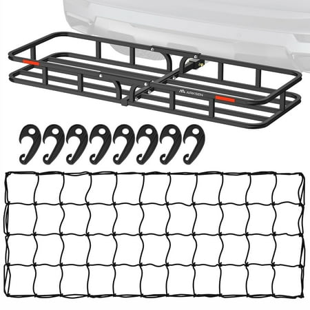 ARKSEN 53 x 19 Inch Heavy Duty Cargo Rack Carrier Luggage Basket with Net, Storage for SUV Pickup, Camping, Traveling, For 2/1.25" Receiver Hitch, 500 Lbs Capacity