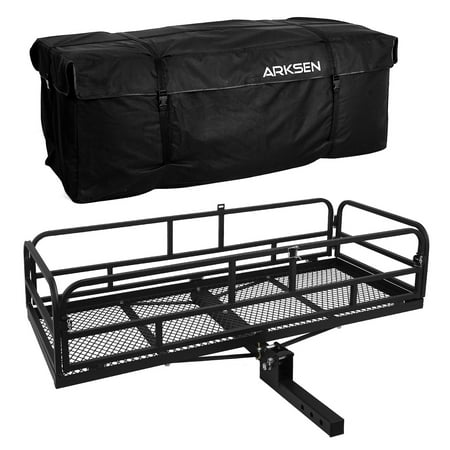 ARKSEN 60" Foldable Car Rear Luggage Basket Hitch-Mounted Cargo Carrier Rack W/ Cargo Bag Trailer Hitch Fit 2" Receiver