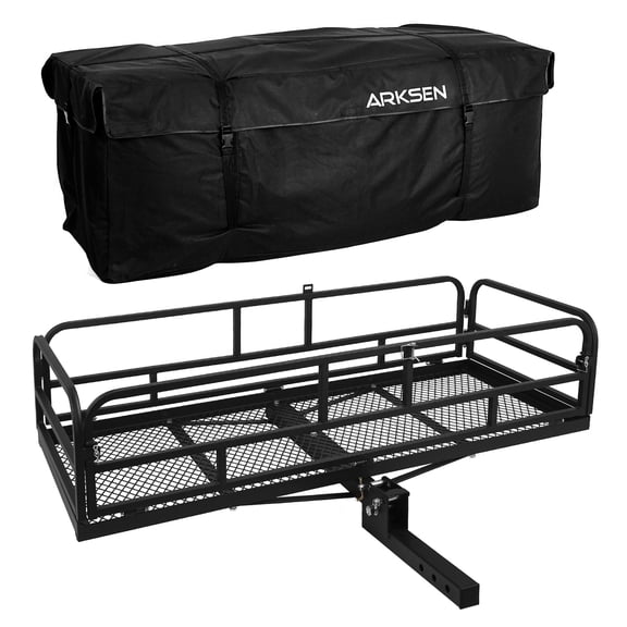 ARKSEN 60" Foldable Car Rear Luggage Basket Hitch-Mounted Cargo Carrier Rack W/ Cargo Bag Trailer Hitch Fit 2" Receiver