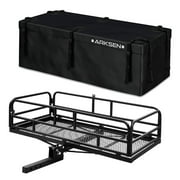 ARKSEN 60" Foldable Car Rear Luggage Basket Hitch-Mounted Cargo Carrier Rack W/ Updated 500D PVC Waterproof Cargo Bag with Reinforced Straps, Trailer Hitch Fit 2" Receiver