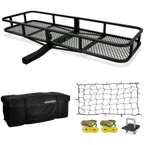 ARKSEN 60" x 20" x 6" Hitch Mount Angled Shank Cargo Carrier W/Cargo Bag, Net, Hitch Stabilizer & 2 Ratchet Straps