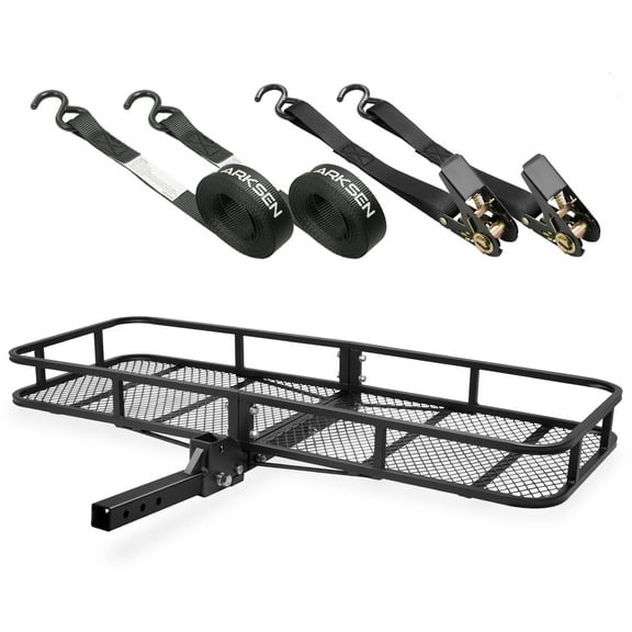 ARKSEN 60 x 23 x 5.5 Inch Folding Hitch Cargo Carrier with 2 Ratchet Straps, 500 Lbs Capacity Heavy Duty 2 Inch Receiver Luggage Basket for SUV, Pickup Truck, Camping & Travel