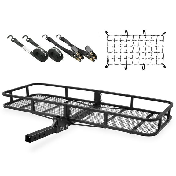ARKSEN 60 x 23 x 5.5 Inch Folding Hitch Cargo Carrier with Cargo Net, 2 Ratchet Straps, 500 Lbs Capacity Heavy Duty 2 Inch Receiver Luggage Basket for SUV, Pickup Truck, Camping & Travel
