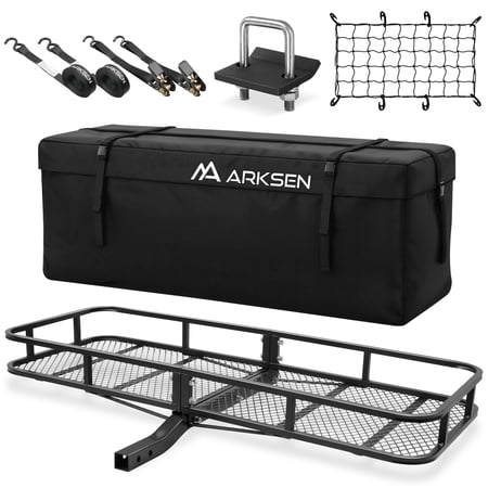 ARKSEN 60" x 24" x 6" Hitch Mount Angled Shank Cargo Carrier W/Cargo Bag, Net, Hitch Stabilizer & 2 Ratchet Straps