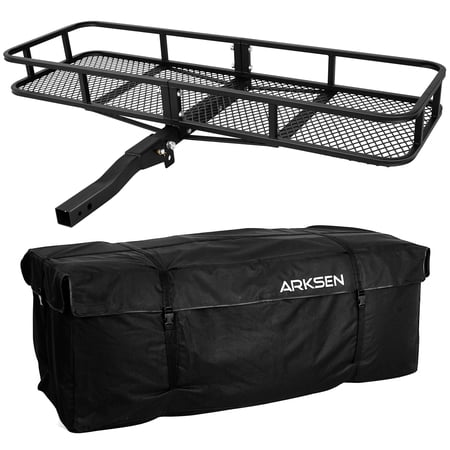 ARKSEN 60" x 24" x 6" Hitch Mount Folding Angled Shank Cargo Carrier With Cargo Bag Fit 2" Receiver 500LBS Capacity