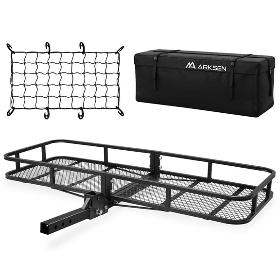 ARKSEN 60" x 25" Cargo Hauler Carrier Hitch Mounted Luggage Basket with Cargo Bag & Nylon Net Combo 2" Receiver